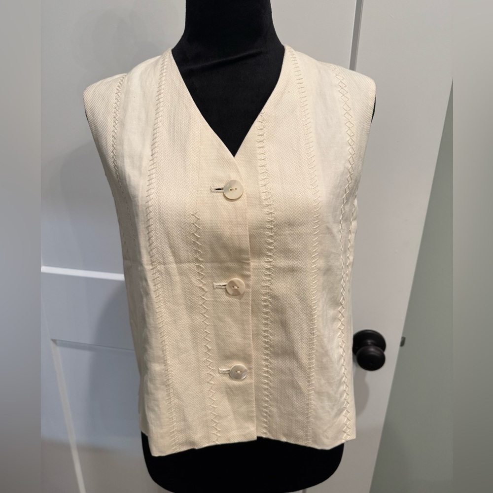 Susie Tompkins vintage Cream Button-Up mixed texture mother of pearl buttons